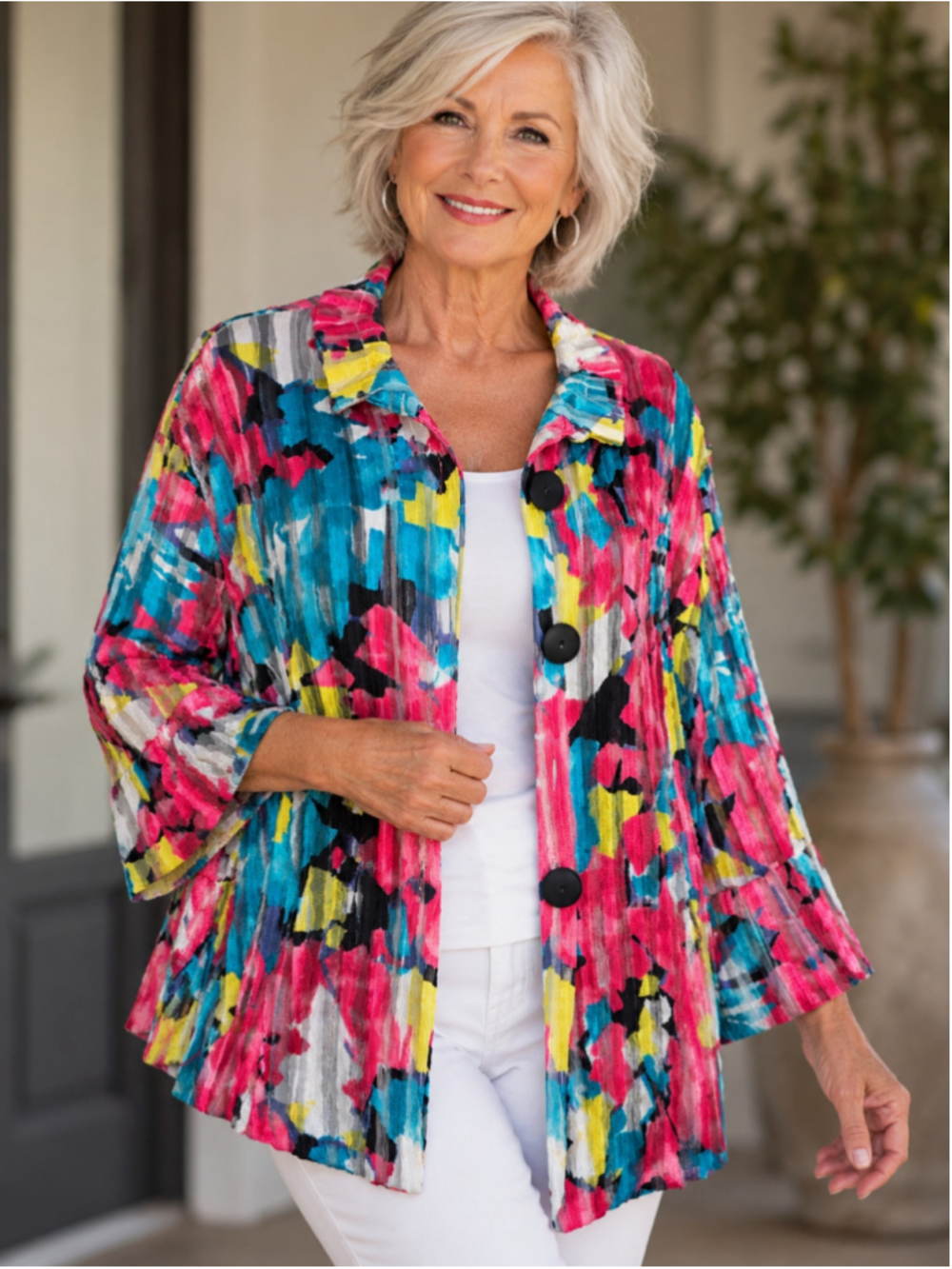 Damee, Inc. Abstract Print Jacket, Pink and Blue Women’s Size XL
